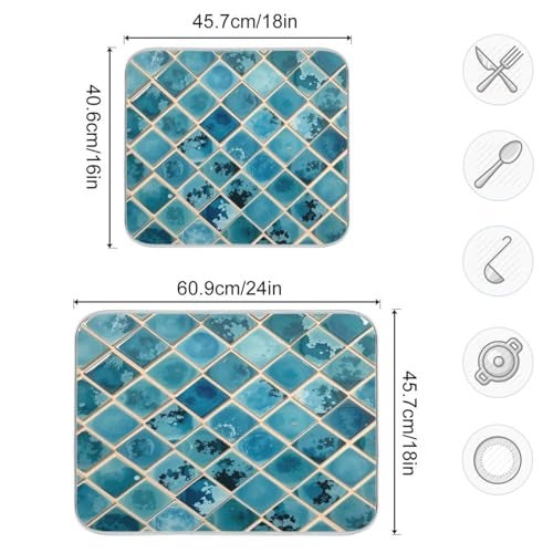 Kcldeci Turquoise Marble Dish Drying Mats for Kitchen 16x18 inch Drying Pad Dish Drainer Mat Kitchen Counter Mat Dish Drainer Mat L - Image 3