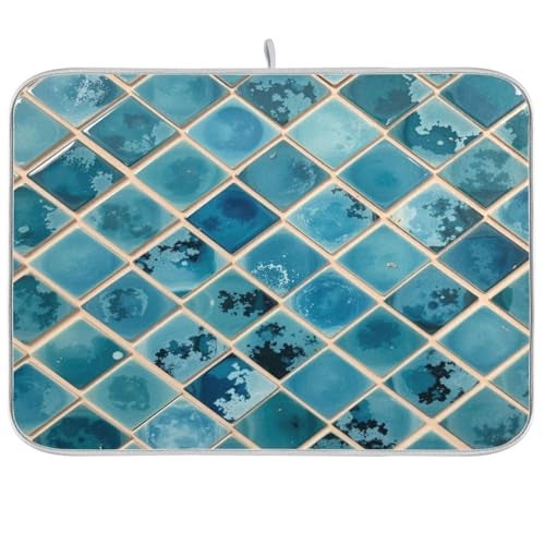Kcldeci Turquoise Marble Dish Drying Mats for Kitchen 16x18 inch Drying Pad Dish Drainer Mat Kitchen Counter Mat Dish Drainer Mat L - Image 1