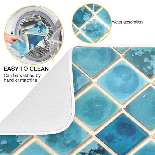 Kcldeci Turquoise Marble Dish Drying Mats for Kitchen 16x18 inch Drying Pad Dish Drainer Mat Kitchen Counter Mat Dish Drainer Mat L - Image 2