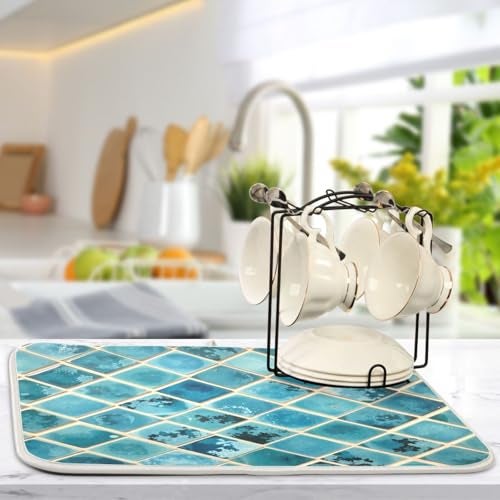 Kcldeci Turquoise Marble Dish Drying Mats for Kitchen 16x18 inch Drying Pad Dish Drainer Mat Kitchen Counter Mat Dish Drainer Mat L - Image 5