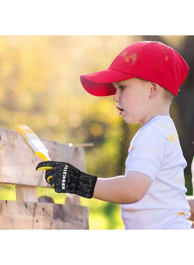 FEISHDEK Kids Genuine Leather Work Gloves, Kids Gardening Work Gloves, Safety Gloves, Reflective, Breathable Design, Perfect for Children Gardening, Yard Work, Outdoor (Medium, Black, 6-8 Years Old) - Image 3