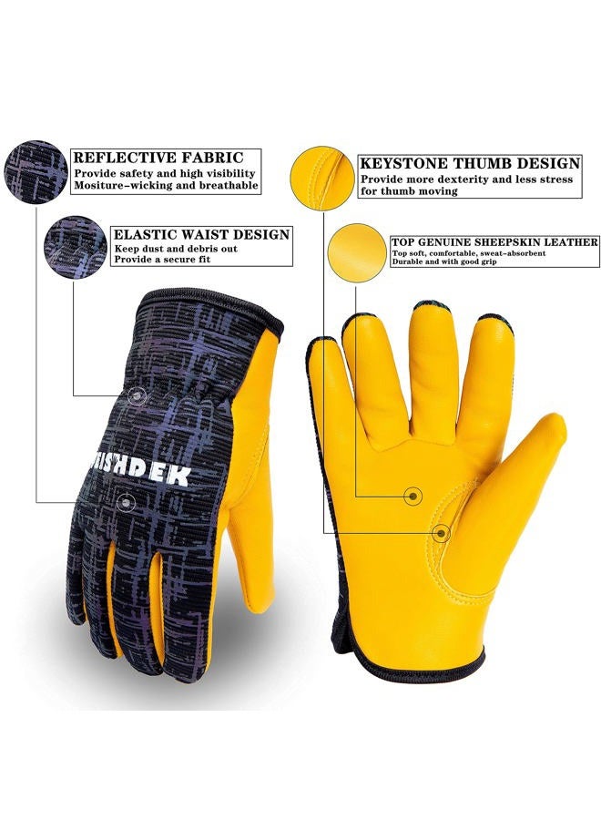 FEISHDEK Kids Genuine Leather Work Gloves, Kids Gardening Work Gloves, Safety Gloves, Reflective, Breathable Design, Perfect for Children Gardening, Yard Work, Outdoor (Medium, Black, 6-8 Years Old) - Image 5