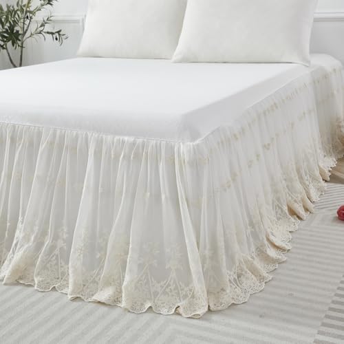Brandream King Size Luxury White Lace Bed Skirt Romantic Girls Bed Sheets Elegant Teen Skirted Sheet - Image 1