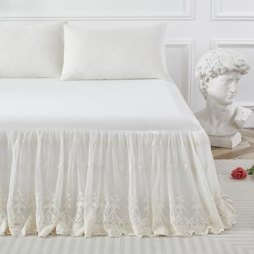 Brandream King Size Luxury White Lace Bed Skirt Romantic Girls Bed Sheets Elegant Teen Skirted Sheet - Image 2