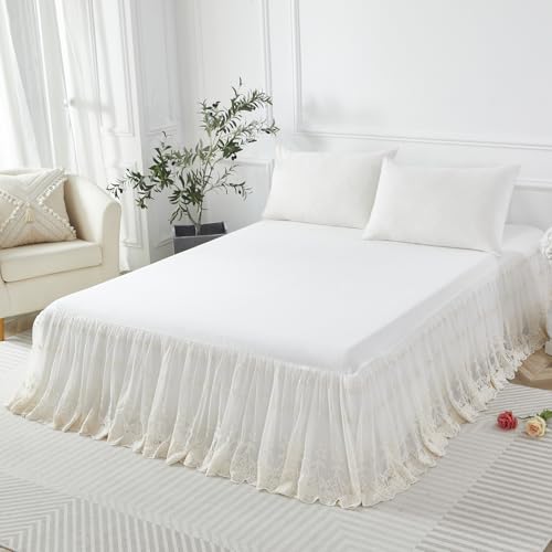 Brandream King Size Luxury White Lace Bed Skirt Romantic Girls Bed Sheets Elegant Teen Skirted Sheet - Image 4
