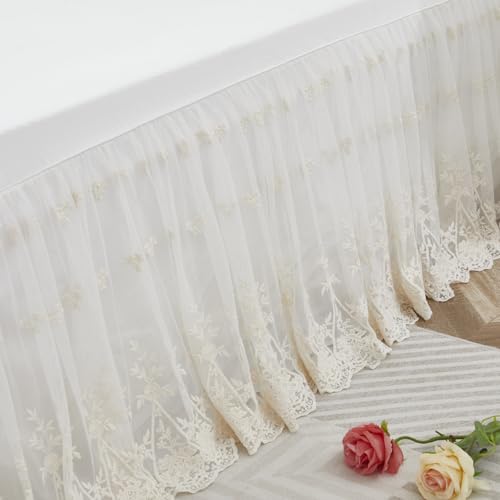 Brandream King Size Luxury White Lace Bed Skirt Romantic Girls Bed Sheets Elegant Teen Skirted Sheet - Image 3