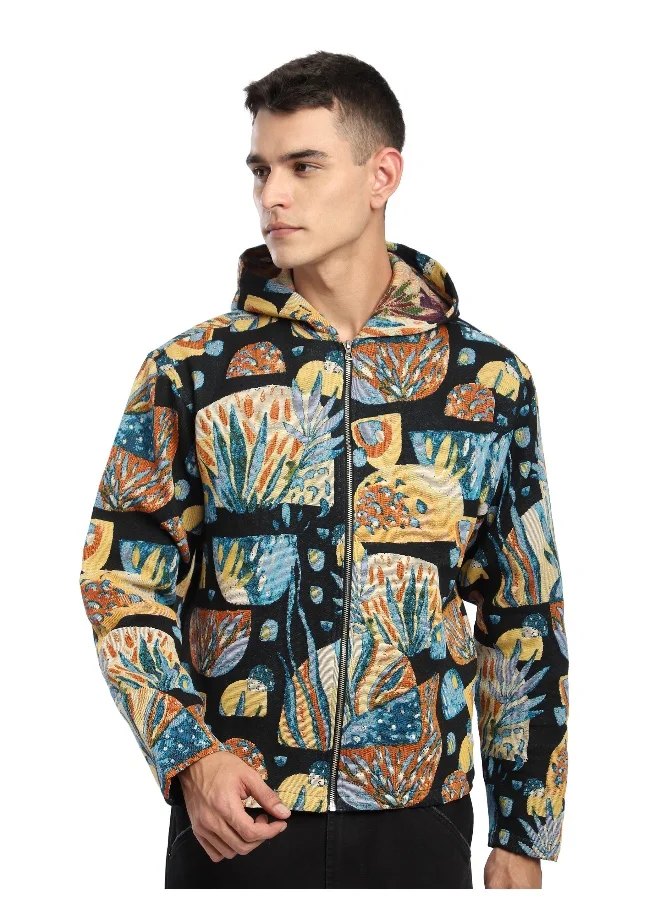Beyoung Black Tropical Print Hoodie Shacket