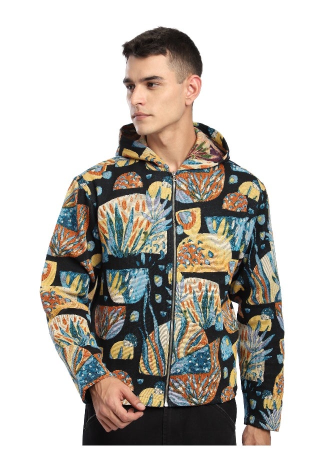 Beyoung - Black Tropical Print Hoodie Shacket - Image 1
