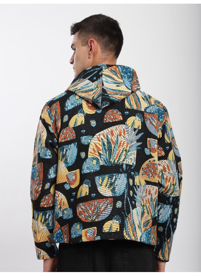 Beyoung - Black Tropical Print Hoodie Shacket - Image 1
