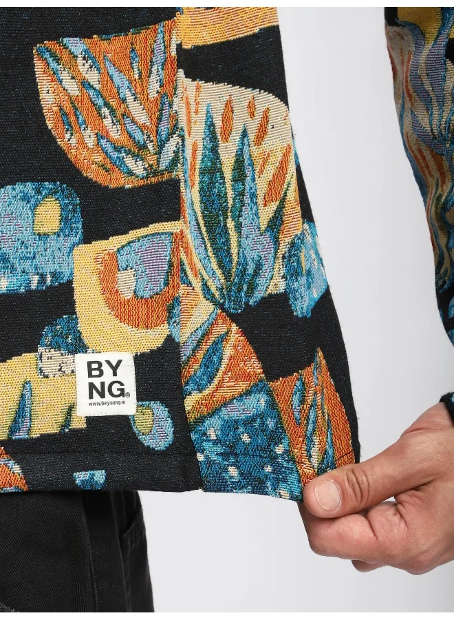 Beyoung Black Tropical Print Hoodie Shacket