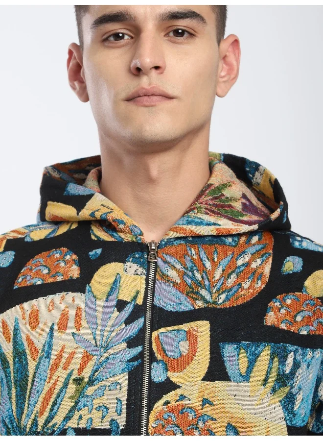 Beyoung Black Tropical Print Hoodie Shacket
