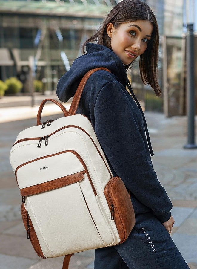 Shrrie Leather Laptop Backpack for Women with 17 inch Vegan Leather Computer Backpack Purse for Travel College Work - Image 2