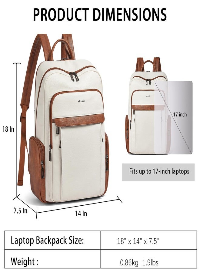 Shrrie Leather Laptop Backpack for Women with 17 inch Vegan Leather Computer Backpack Purse for Travel College Work - Image 3
