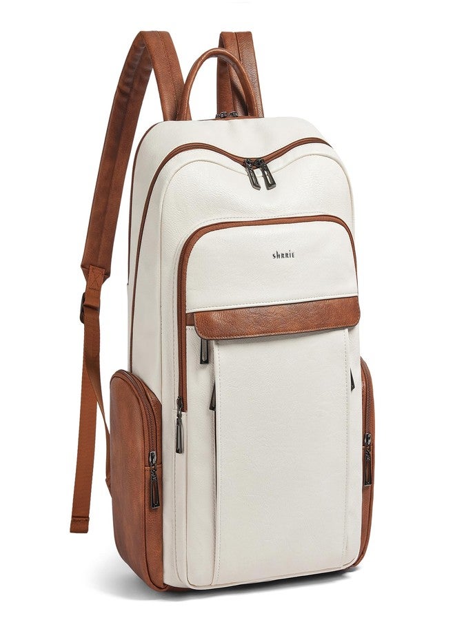 Shrrie Leather Laptop Backpack for Women with 17 inch Vegan Leather Computer Backpack Purse for Travel College Work - Image 1