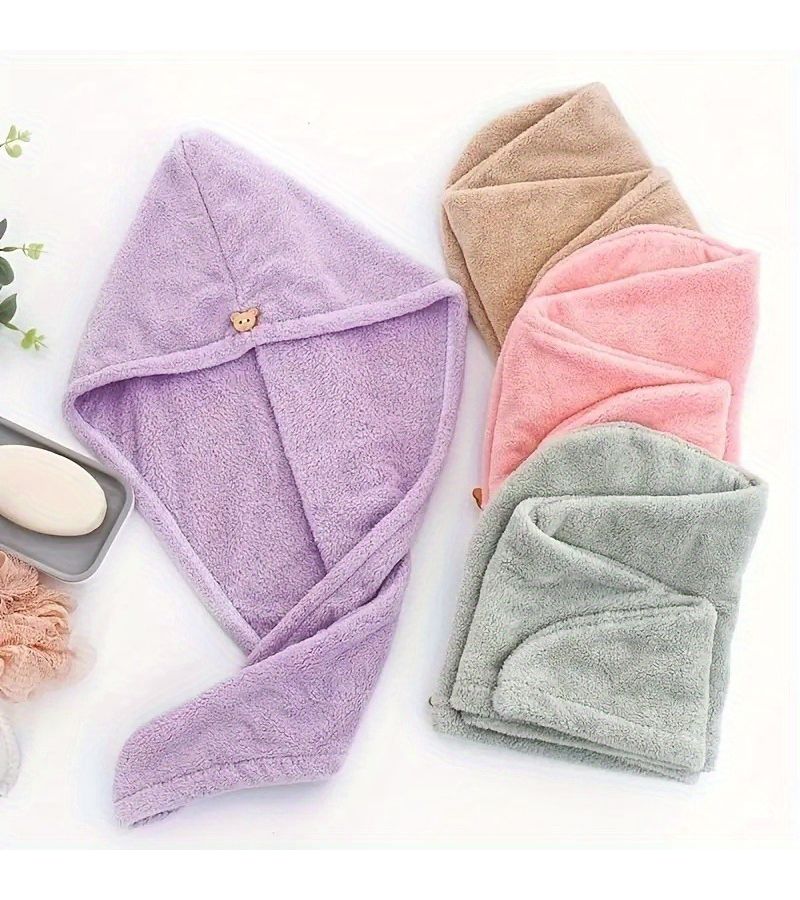Pink Quick Dry Hair Towel Ultra Absorbent Microfiber Adjustable Pressure Button For All Hair Types Machine Washable Portable For Home And Travel After Shower Use - Image 1