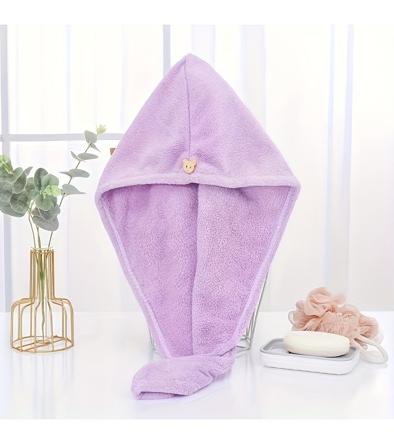 Pink Quick Dry Hair Towel Ultra Absorbent Microfiber Adjustable Pressure Button For All Hair Types Machine Washable Portable For Home And Travel After Shower Use - Image 3