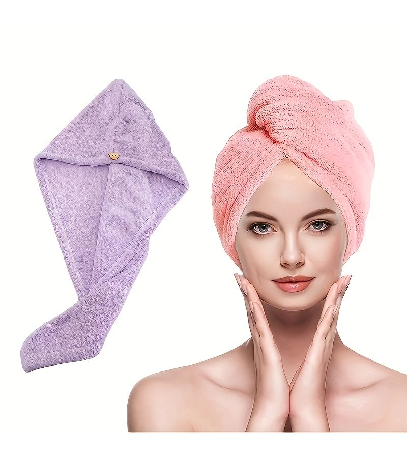 Pink Quick Dry Hair Towel Ultra Absorbent Microfiber Adjustable Pressure Button For All Hair Types Machine Washable Portable For Home And Travel After Shower Use - Image 5