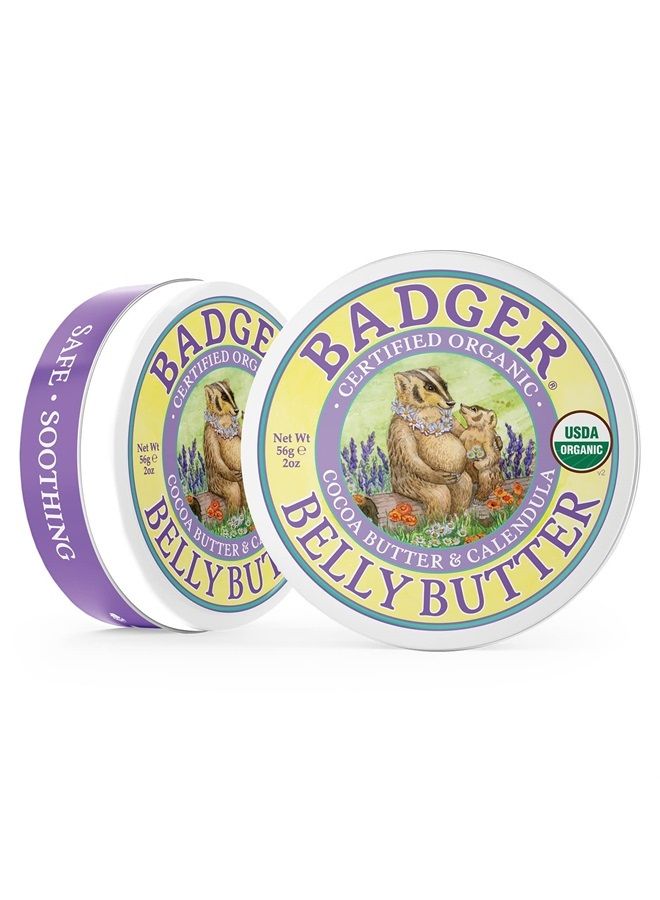 Badger Belly Butter, Cocoa Butter & Calendula, Certified Organic Belly Butter, Vitamin E Belly Butter, Coconut Oil Belly Butter, Pregnant Belly Butter for Stretched Skin, 2oz - 2-Pack - Image 1