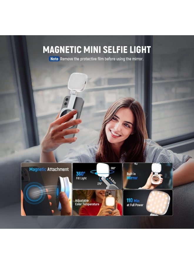 Soofam Magnetic Selfie Light Compatible with MagSafe iPhone,CRI95 700lx/0.3m Folding LED Phone Fill Ring Lighting with Mirror for Zoom Makeup Photography Recording Video Conference, White - Image 3
