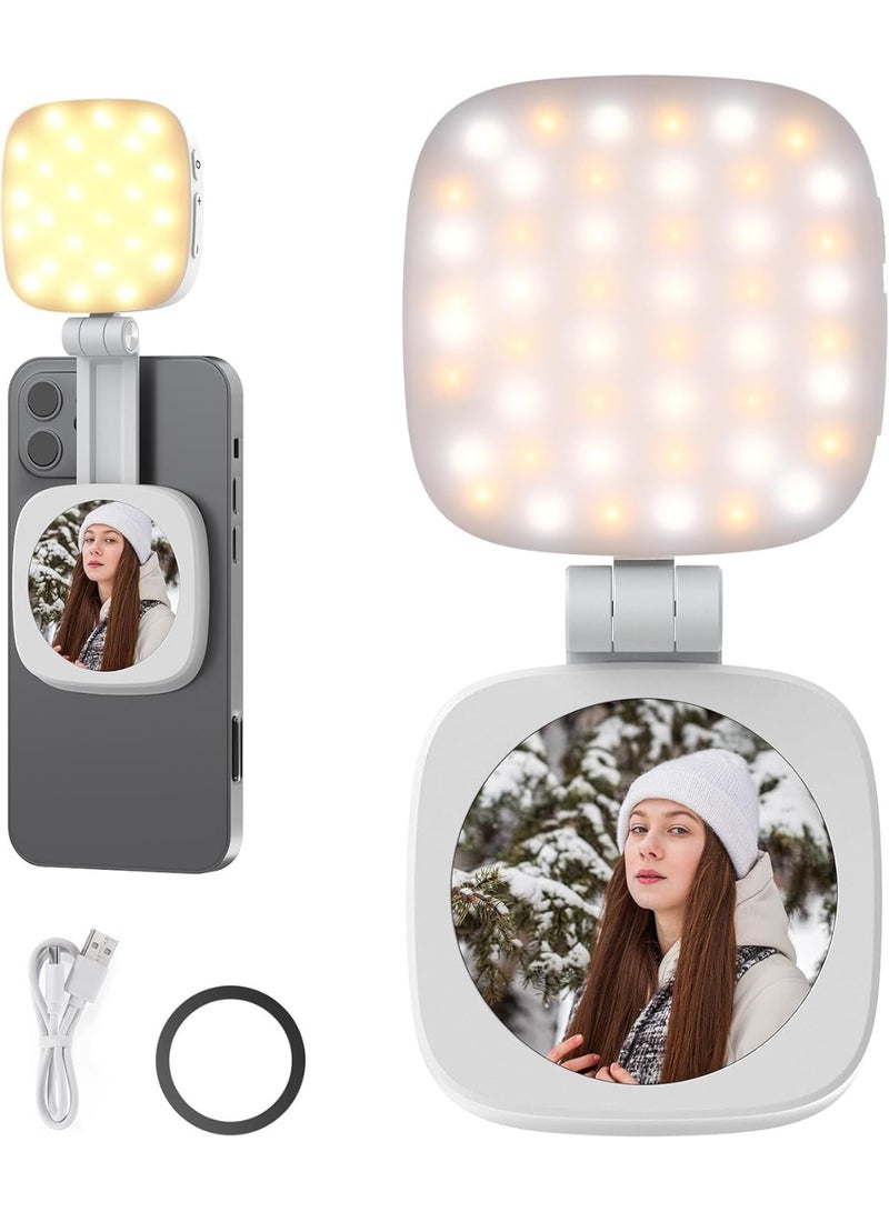 Soofam Magnetic Selfie Light Compatible with MagSafe iPhone,CRI95 700lx/0.3m Folding LED Phone Fill Ring Lighting with Mirror for Zoom Makeup Photography Recording Video Conference, White - Image 1