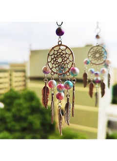 Lucky Dream Catchers Car Interior Rearview Pendant, Feather Dreamcatcher Car Attract Handmade Metal Chain Dream Catcher Pendant with Pearls for Hanging Decoration