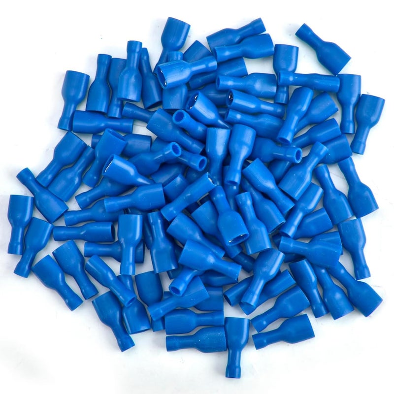 Blue 2-250 Female Fully Insulated Electrical Connectors for 1.5-2.5mm Tinned Copper Cables and Wires, Max Current 15A (50) - Image 1