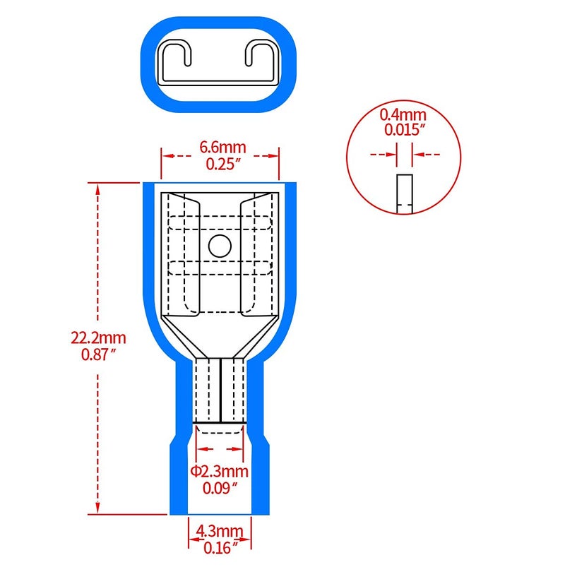 Blue 2-250 Female Fully Insulated Electrical Connectors for 1.5-2.5mm Tinned Copper Cables and Wires, Max Current 15A (50) - Image 5