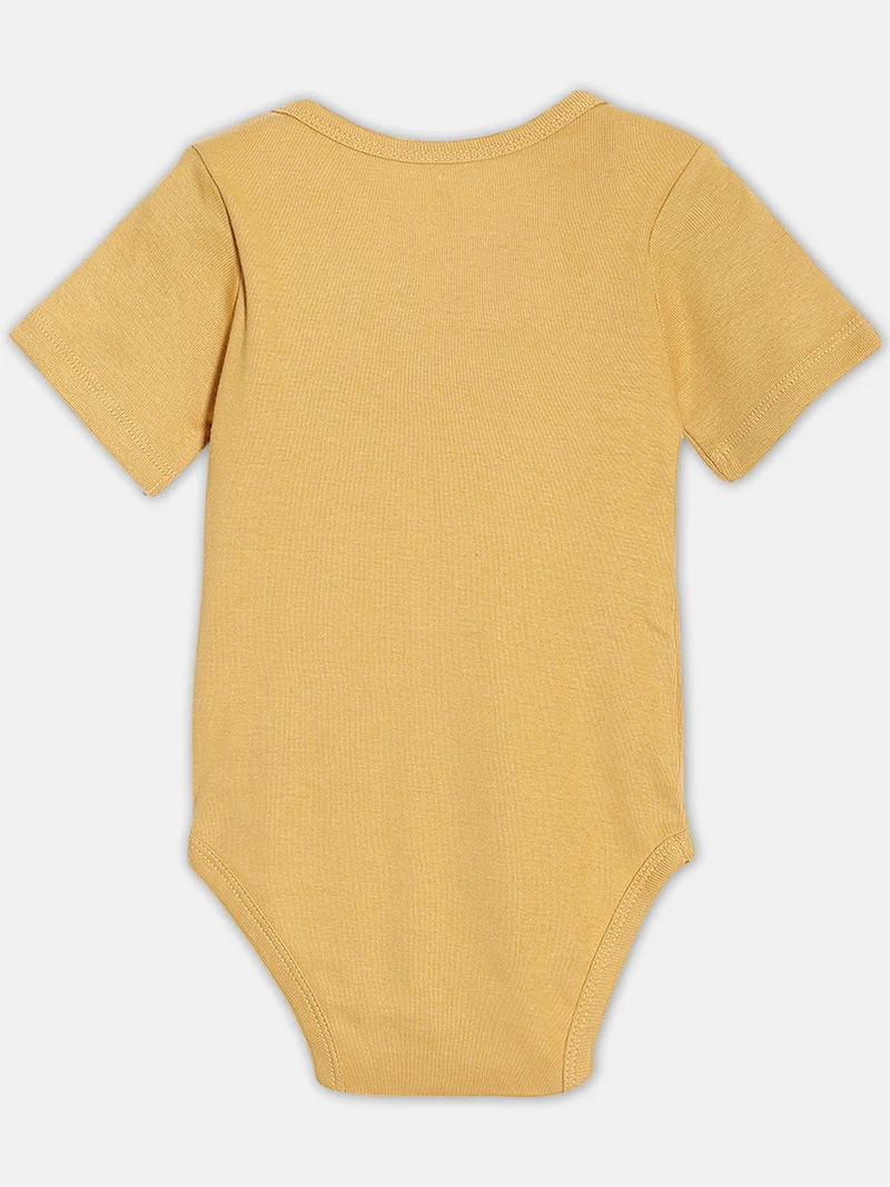 Broon Broon Infant Boys White and Mustard Printed Organic Cotton Bodysuit Pack of 2