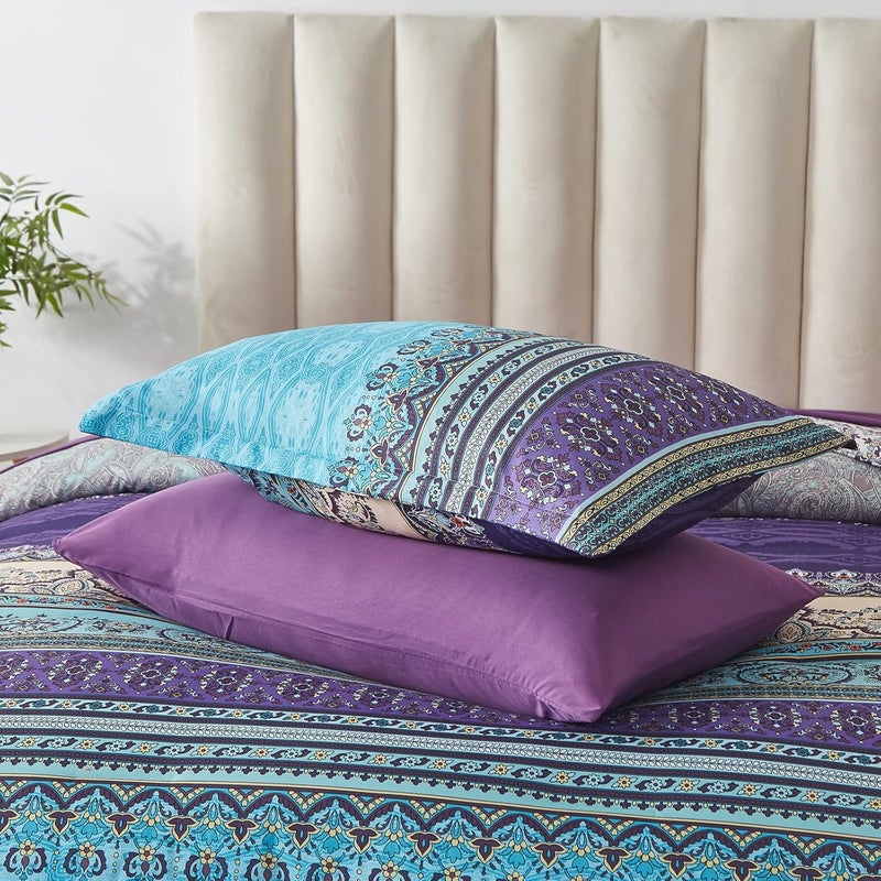 Cottolester Boho Comforter Set Queen Size 8 Piece Bed in a Bag Bohemian Striped Bedding Quilt Set Aqua Paisley Floral Comforter and Sheet Set,Soft Microfiber Complete Bedding Sets for All Season - Image 5