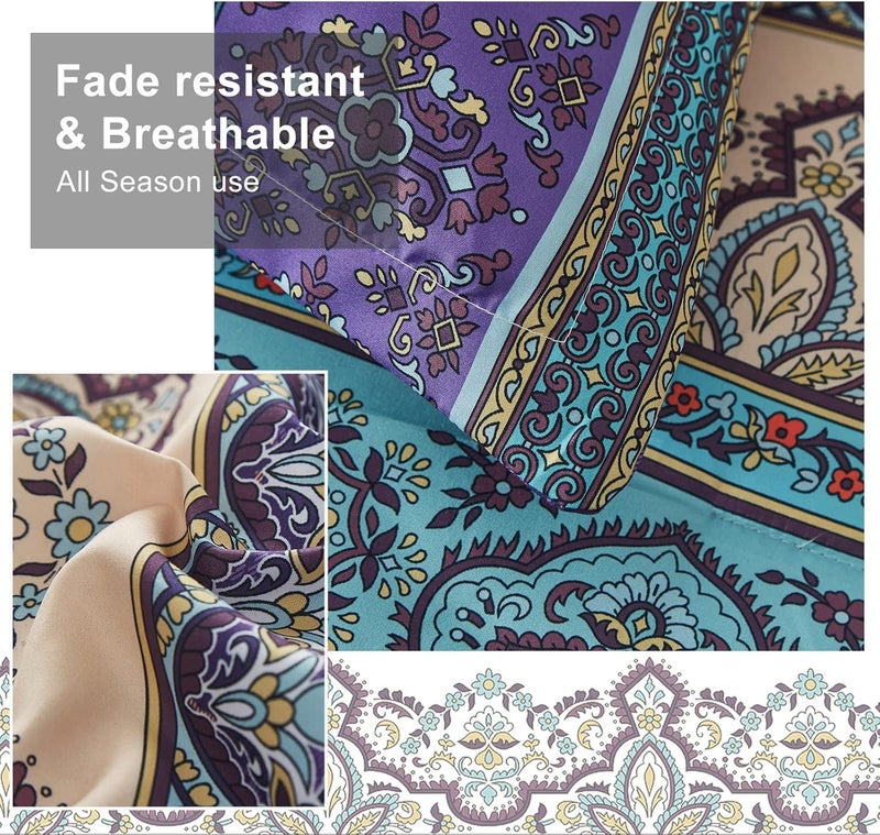 Cottolester Boho Comforter Set Queen Size 8 Piece Bed in a Bag Bohemian Striped Bedding Quilt Set Aqua Paisley Floral Comforter and Sheet Set,Soft Microfiber Complete Bedding Sets for All Season - Image 4