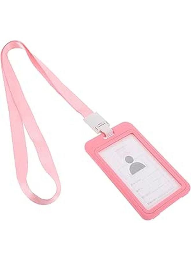 Vertical Badge Holder with Lanyard and Protective Sleeve for Employee Work ID and Student School ID Pink - Image 1