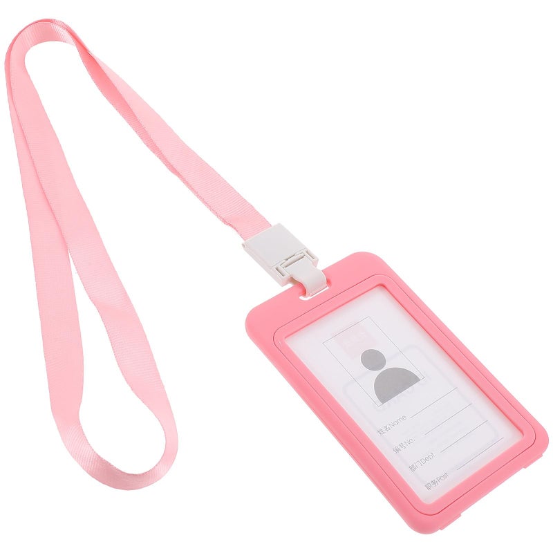 Vertical Badge Holder with Lanyard and Protective Sleeve for Employee Work ID and Student School ID Pink - Image 2