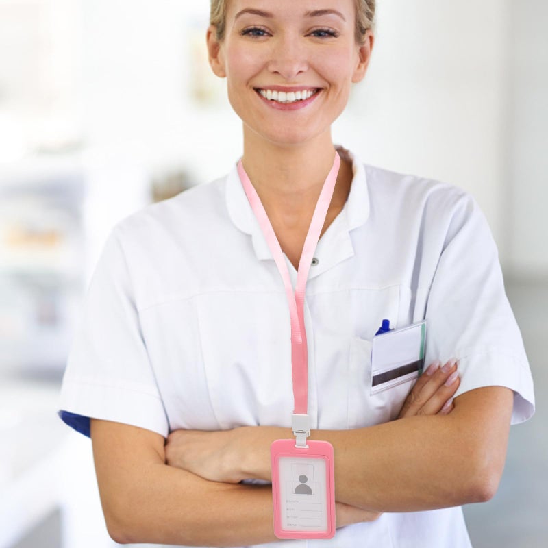 Vertical Badge Holder with Lanyard and Protective Sleeve for Employee Work ID and Student School ID Pink - Image 5
