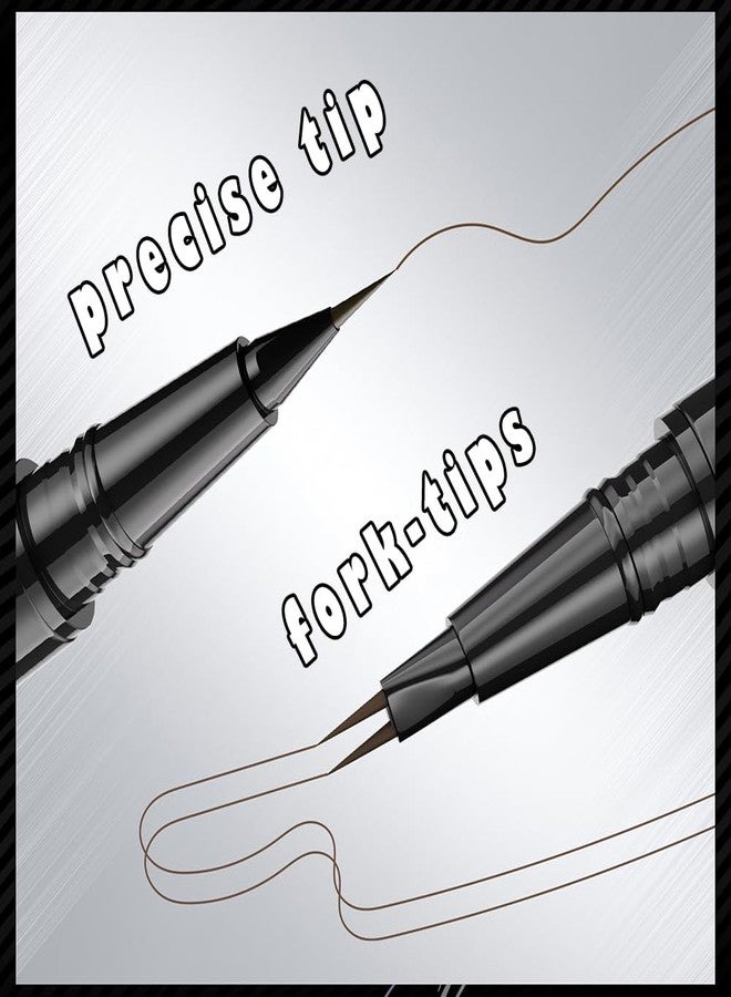 Linble Fast Draw Eyebrow Pen, Duo Brow Microfilling Fork-Tips & Precise Tip, Natural Eyebrow Makeup Set with Spoolie Brush (#3 Dark Brown) - Image 2