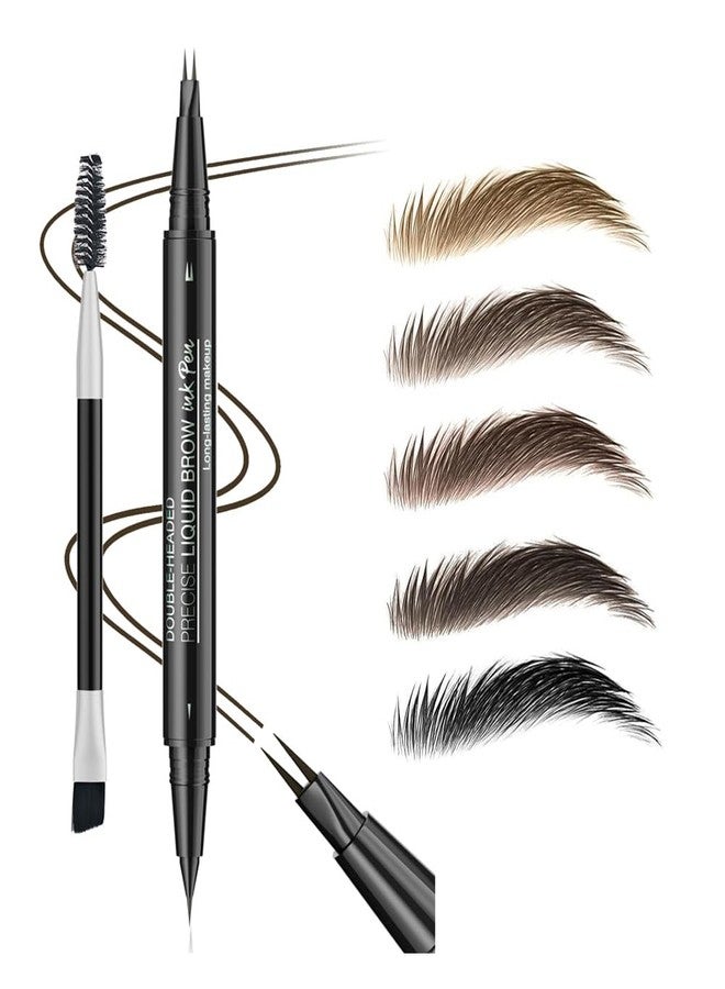 Linble Fast Draw Eyebrow Pen, Duo Brow Microfilling Fork-Tips & Precise Tip, Natural Eyebrow Makeup Set with Spoolie Brush (#3 Dark Brown) - Image 1