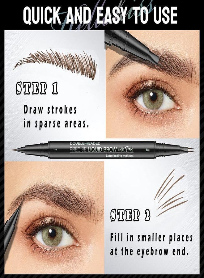 Linble Fast Draw Eyebrow Pen, Duo Brow Microfilling Fork-Tips & Precise Tip, Natural Eyebrow Makeup Set with Spoolie Brush (#3 Dark Brown) - Image 3