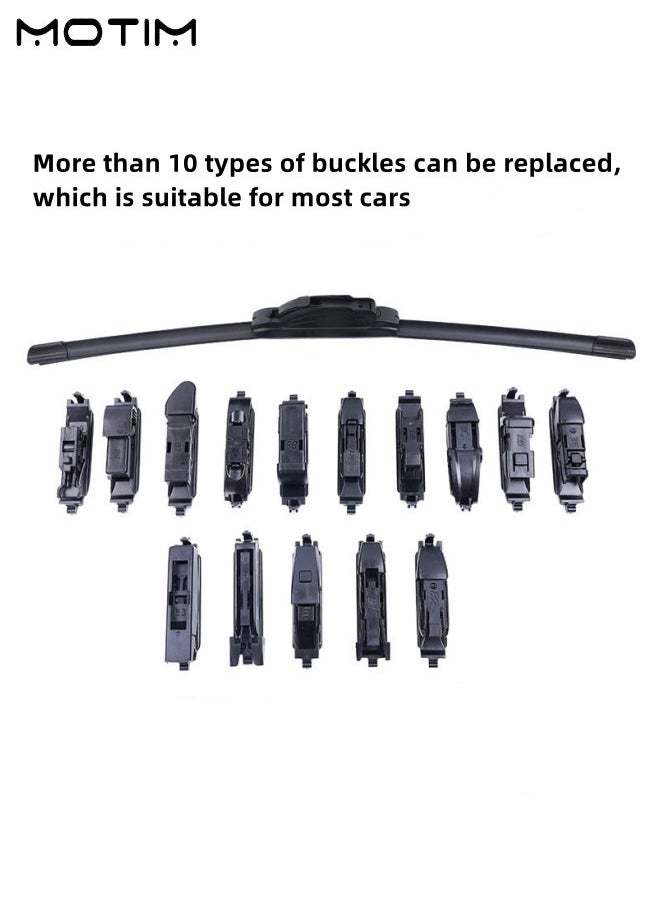Motim 2 Pcs Wiper Blades 17 Inch 425mm, Multifunctional Replaceable Connectors, All Season Universal Car Boneless Wiper Blade  - Image 3