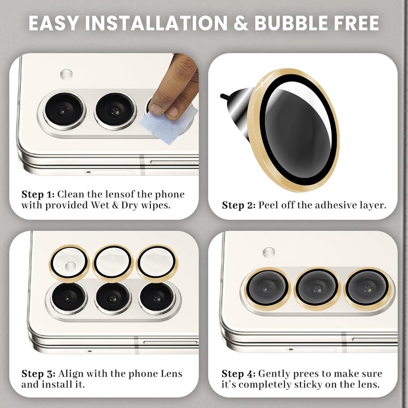 FIRST MART Camera Lens Protector for Samsung Galaxy Z Fold 5 (7.6 Inches) Tough HD Individual Aluminum Alloy Lens Rings Cover, Scratch Resistant, Thin Lens Protection| Gold, 1 Pack - Image 5