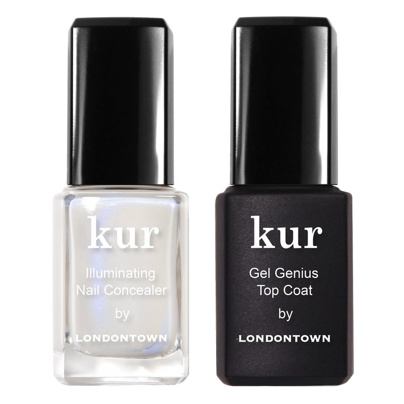 LONDONTOWN مجموعة LONDONTOWN kur Milky Nail Conceal Go Duo تتضمن خافي عيوب الأظافر المضيء Milky Nail وطلاء Gel Genius العلوي مجموعة من قطعتين 04 أونصة سائلة - Image 2