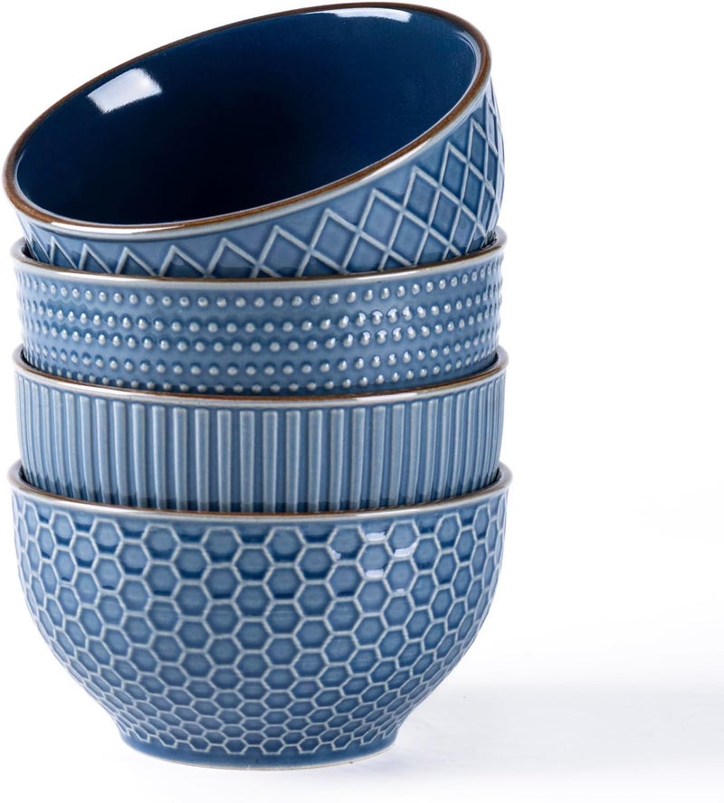 GBhome GBHOME Stoneware Cereal Bowls Set of 4 24 oz Ceramic Soup Bowls with Texture Patterns for SoupOatmealSnack Perfect for Wedding Housewarming Gift  Moonlight Blue  - Image 1