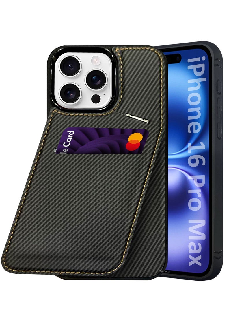 CATANES iPhone 16 Pro Max Case Cover Leather with Card Holder and Kickstand for Men Women Phone Case with Carbon Fiber Pattern  - Image 1