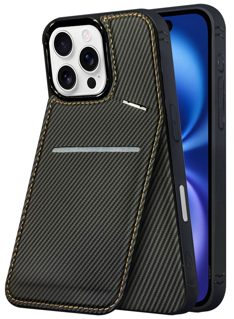 CATANES iPhone 16 Pro Max Case Cover Leather with Card Holder and Kickstand for Men Women Phone Case with Carbon Fiber Pattern  - Image 3