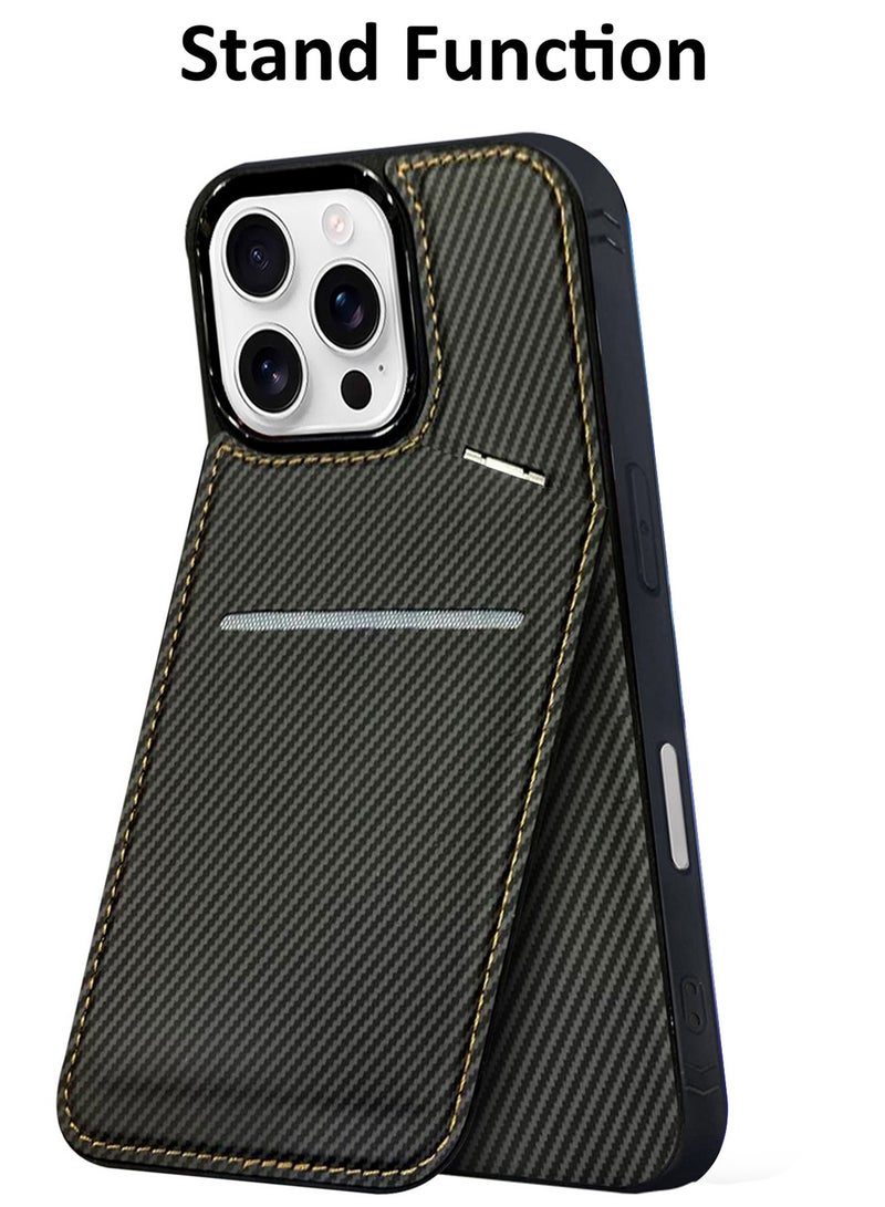 CATANES iPhone 16 Pro Max Case Cover Leather with Card Holder and Kickstand for Men Women Phone Case with Carbon Fiber Pattern  - Image 2