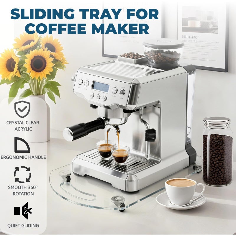 BiJun 360Â° Rolling Sliding Tray for Coffee Maker, Clear Acrylic Appliance Sliders for Kitchen Appliances, Coffee Pot Slider Tray for Countertop Appliances, Espresso Machines, Blenders (10"x14") - Image 4