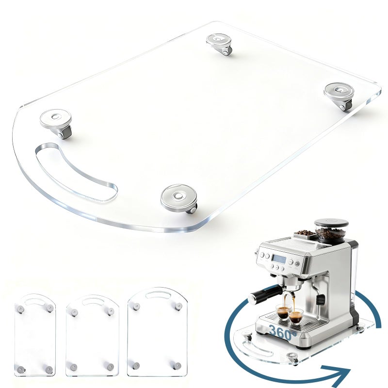 BiJun 360Â° Rolling Sliding Tray for Coffee Maker, Clear Acrylic Appliance Sliders for Kitchen Appliances, Coffee Pot Slider Tray for Countertop Appliances, Espresso Machines, Blenders (10"x14") - Image 1