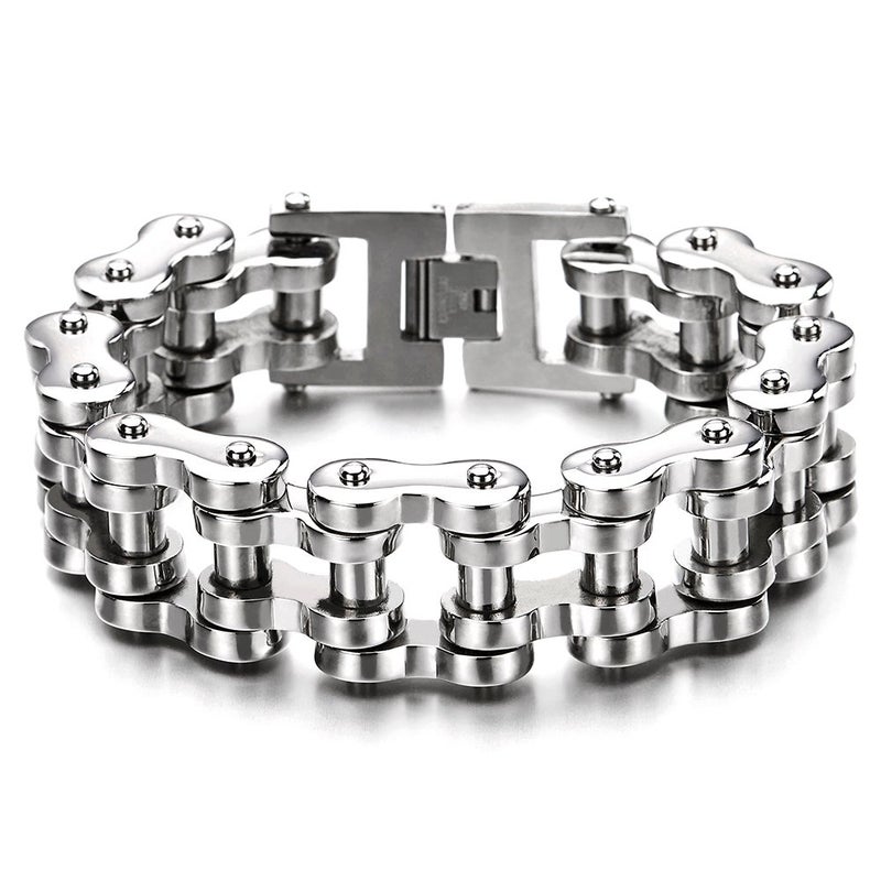 COOLSTEELANDBEYOND Mens Motorcycle Chain Bracelet Polished Bike Chain Heavy Biker Link Wristband, Steel Masculine Motorbike Chain Bracelet, Durable Punk Rock Jewelry for Men Gift for Him - Image 1