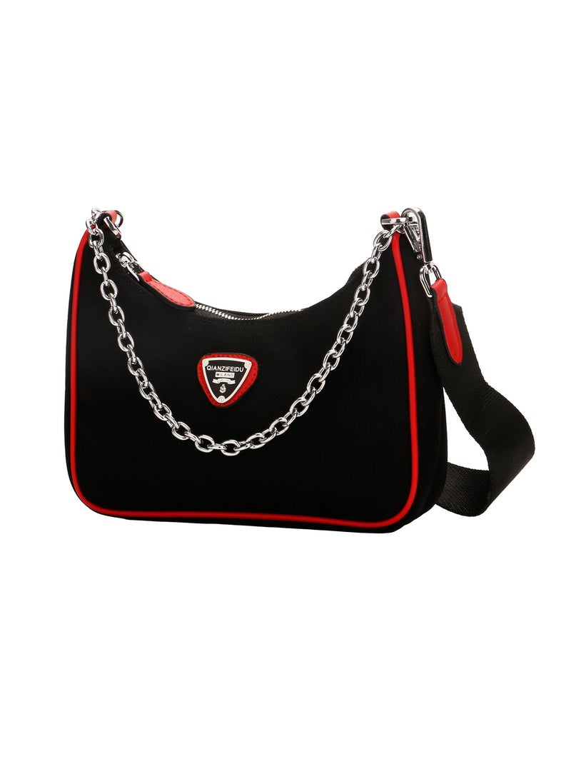 كادلين حقيبة اليد النايلون للنساء ، حقيبة اليد Tote ، حقيبة Satchel ، حقيبة الكتف العليا Zip ، المحافظ ، حزام قابل للتعديل (كيس أسود مع الحواف الحمراء) - Image 1