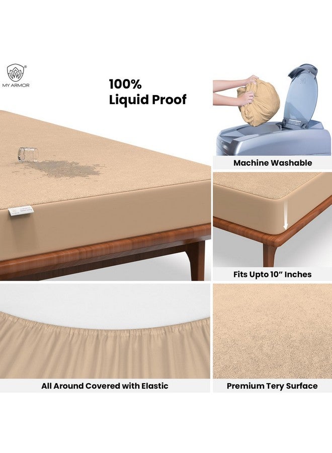 MY ARMOR MY ARMOR Premium Ultra Soft Cotton Mattress Protector/Bed Protector | 100% Waterproof, Breathable, 2 Layer Protection | Washable, Hypoallergenic | Elastic Skirting | Beige, Twin XL Size [75" x 72"] - Image 2