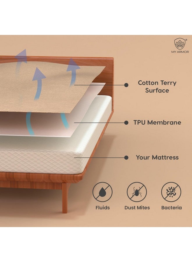 MY ARMOR MY ARMOR Premium Ultra Soft Cotton Mattress Protector/Bed Protector | 100% Waterproof, Breathable, 2 Layer Protection | Washable, Hypoallergenic | Elastic Skirting | Beige, Twin XL Size [75" x 72"] - Image 4