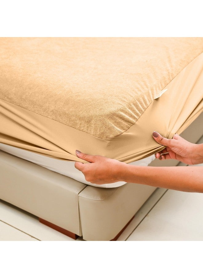 MY ARMOR MY ARMOR Premium Ultra Soft Cotton Mattress Protector/Bed Protector | 100% Waterproof, Breathable, 2 Layer Protection | Washable, Hypoallergenic | Elastic Skirting | Beige, Twin XL Size [75" x 72"] - Image 1